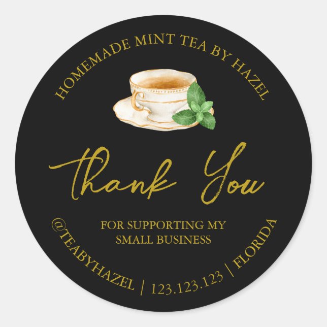 Einfache hausgemachte Minze Tee Danke Label Runder Aufkleber (Vorderseite)