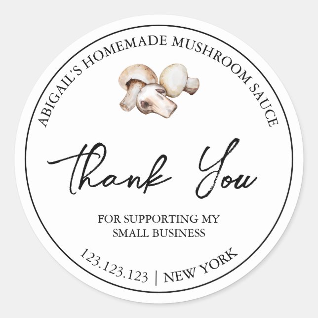 Einfache hausgemachte Mushroom Sauce Danke Label Runder Aufkleber (Vorderseite)