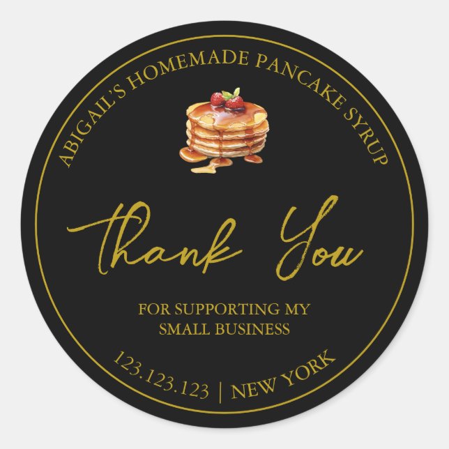 Einfache hausgemachte Pancake Sirup Danke Label Runder Aufkleber (Vorderseite)