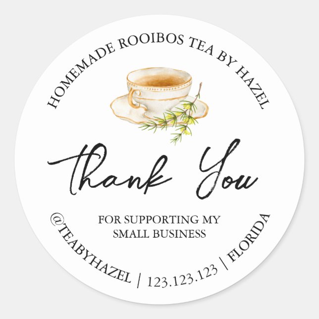 Einfache hausgemachte Rooibos Tee Danke Label Runder Aufkleber (Vorderseite)