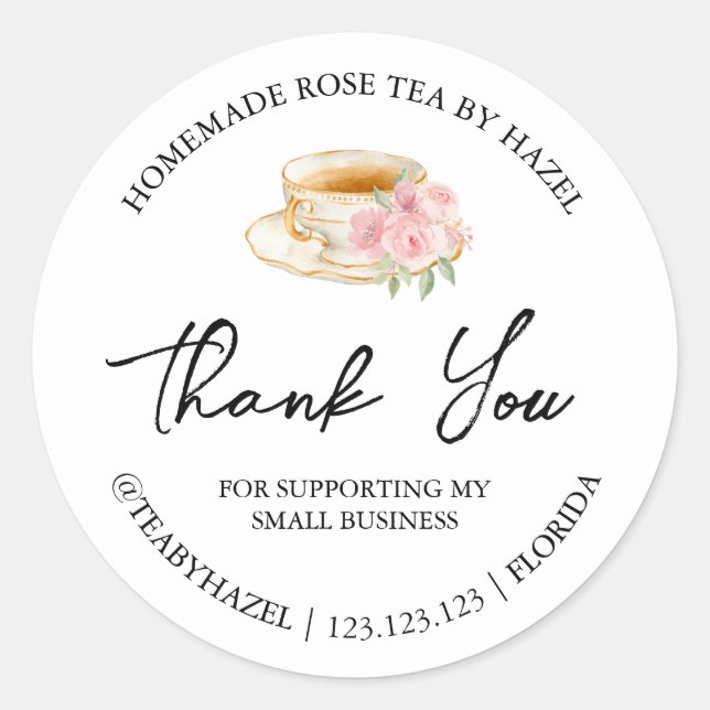 Einfache hausgemachte Rose Tee Danke Label Runder Aufkleber (Vorderseite)