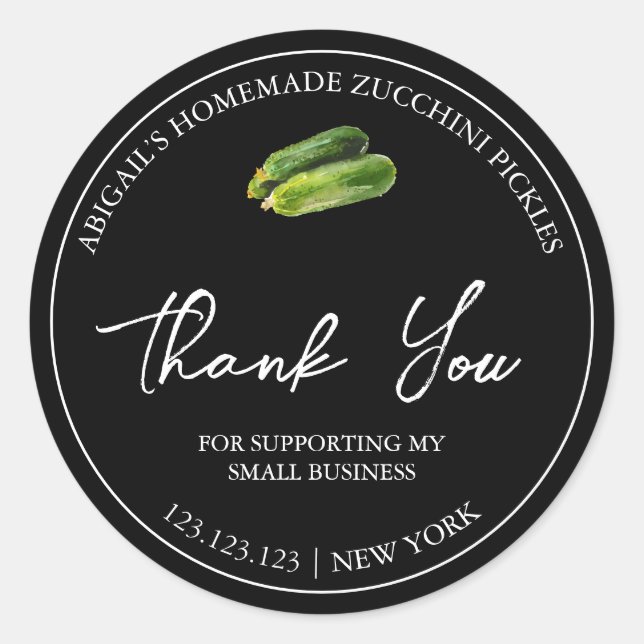 Einfache, hausgemachte Zucchini Pickle Danke Label Runder Aufkleber (Vorderseite)