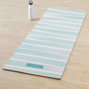 Einfache hellblaue Streifen Hübsch Personalisiert Yogamatte