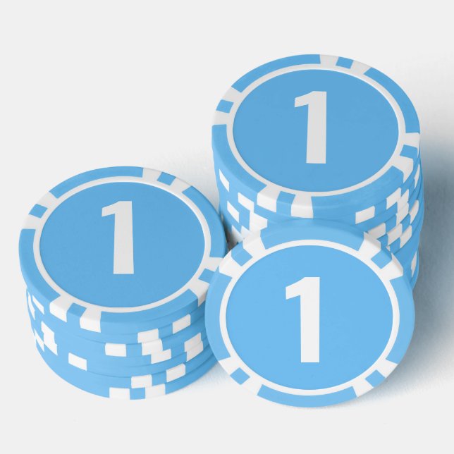 Einfache hellblaue weiße fette Zahl  Pokerchips (Stapel)