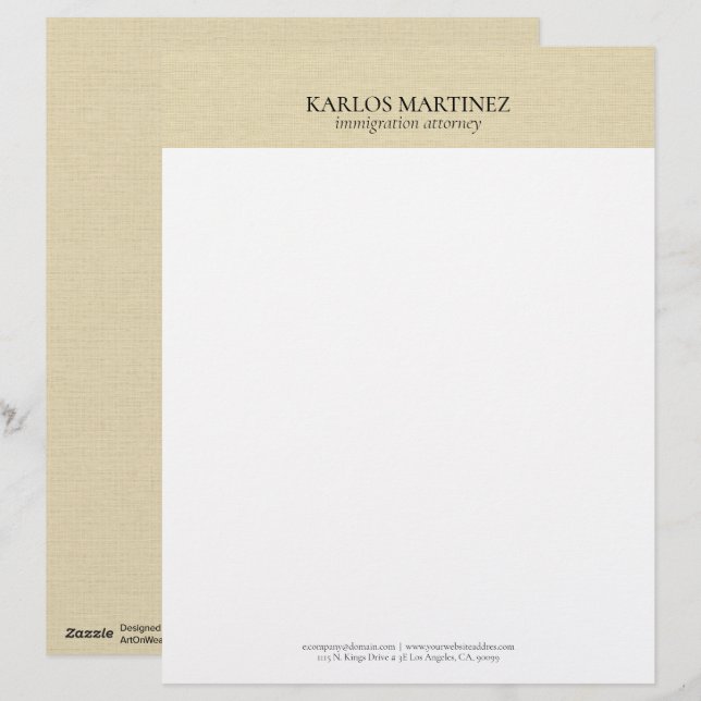 Einfache helle Beige Leinen Bray-Typografie Briefbogen (Vorne/Hinten)