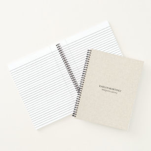 Einfache helle Beige Linen Schwarze Typografie Notizbuch