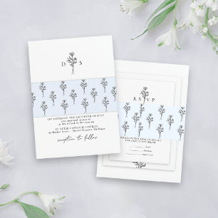 Einfache helle blaue Minimal-Blumenmuster Hochzeit Einladungsbanderole
