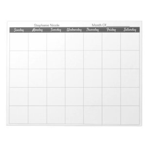 Einfache hellgraue dünne Grenze Name Monatlicher P Notizblock