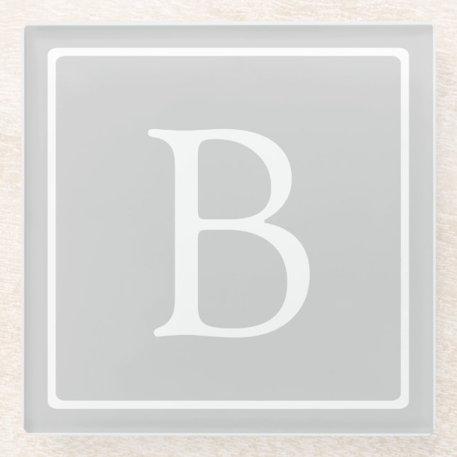 Einfache hellgraue Monogramm Glasuntersetzer (Vorderseite)