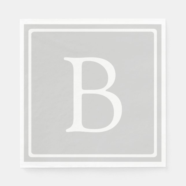 Einfache hellgraue Monogramm Serviette (Vorderseite)