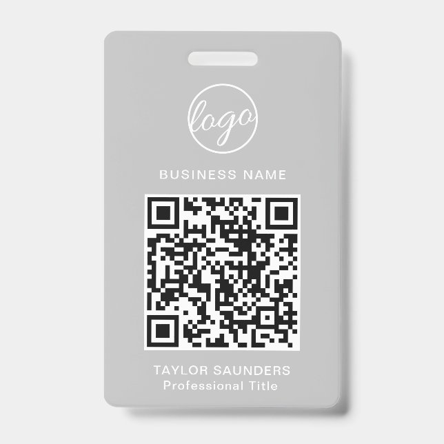 Einfache, hellgraue QR-Code Mitarbeiter-ID Ausweis (Vorderseite)