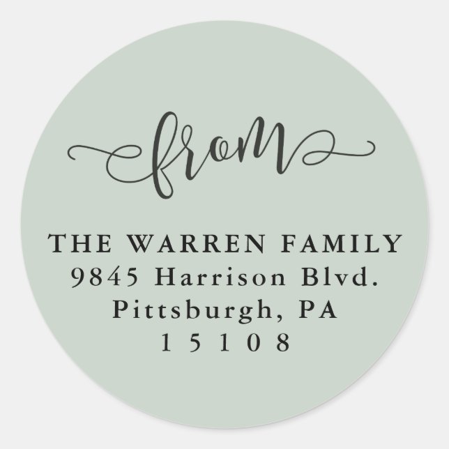 Einfache hellgrüne Script-Rücksendeadresse Runder Aufkleber (Vorderseite)