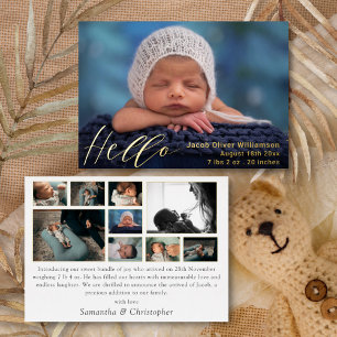 Einfache Hello Foto-Collage Gold Baby-Ankündigung Folieneinladung
