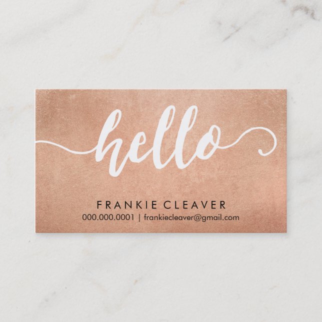 EINFACHE HELLO SCRIPT handgezeichnete Rose Goldfol Visitenkarte (Vorderseite)
