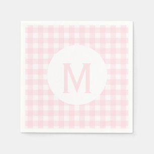 Einfache, hellrosa Gingham Monogramm Serviette
