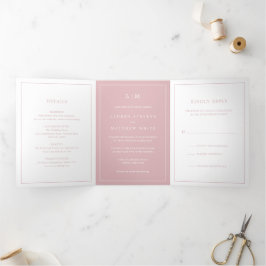Einfache hellrosa Monogram Elegant Wedding Dreifach Gefaltete Einladung