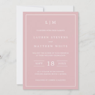 Einfache hellrosa Monogram Elegant Wedding Einladung