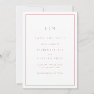 Einfache hellrosa Monogram Elegant Wedding Save The Date