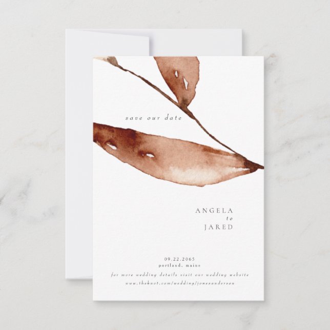 Einfache Herbst-Wasserfarben-Foliage  Save The Date (Vorderseite)