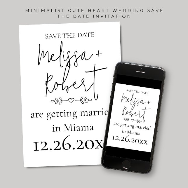 Einfache Herz Hochzeit Sichern Sie das Datum Einladung (Minimalist Cute Heart Wedding Save the Date Invitations)