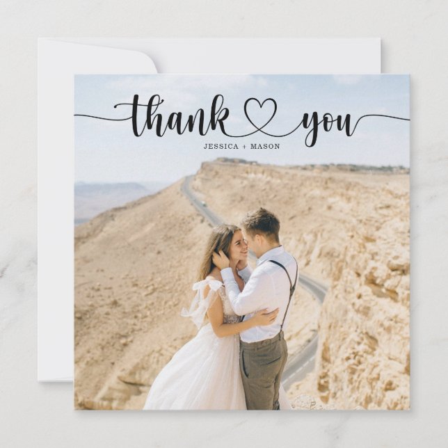 Einfache Herz-Script-Platz Hochzeit Vielen Dank Ka Dankeskarte (Vorderseite)