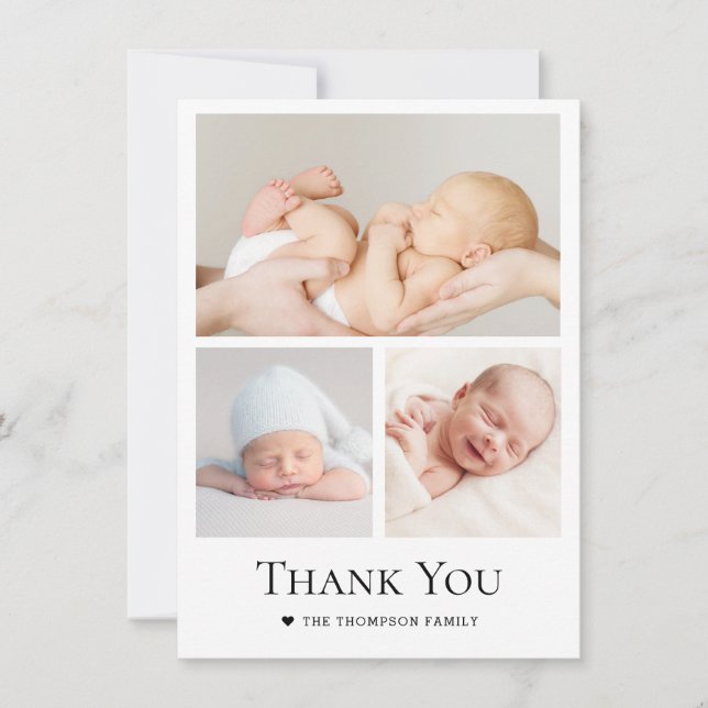 Einfache Herz Typografie Foto Grid Baby Boy Dankeskarte (Vorderseite)
