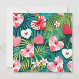 Einfache Herzen und tropisches Blattwerk Feiertagskarte