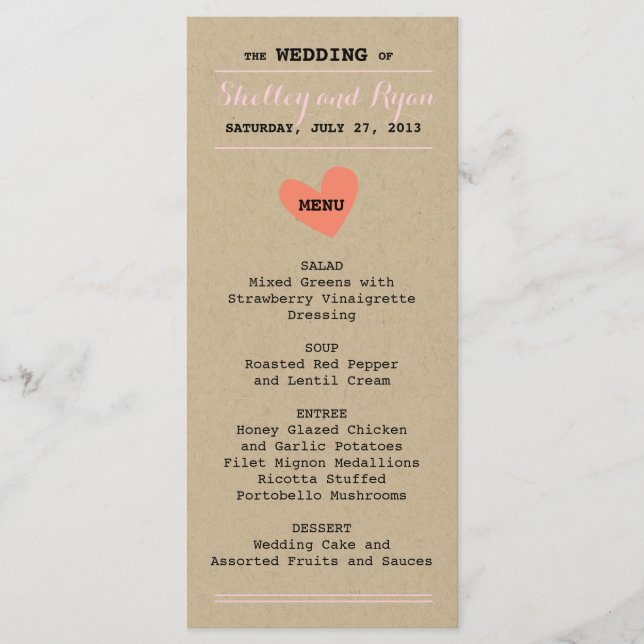 Einfache Herzkarte Menükarte (Vorderseite)