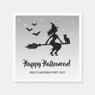 Einfache Hexe auf einem schwarz-weißen Halloween Serviette