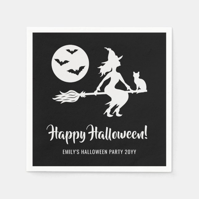 Einfache Hexe auf einem schwarz-weißen Halloween Serviette (Vorderseite)