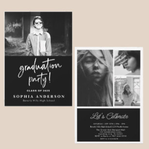 Einfache High School Card Schwarz/Weiß Einladung