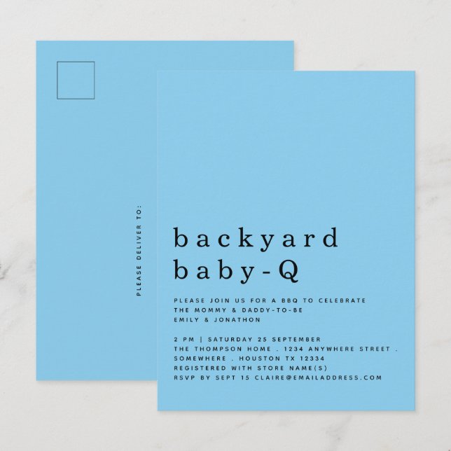 Einfache Hinterhof Baby Q GRILLEN Dusche Blauer Ei Postkarte (Vorne/Hinten)