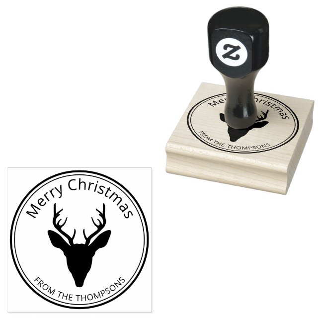 Einfache Hirschhaupt-Silhouette - Frohe Weihnachte Gummistempel (Stempel)
