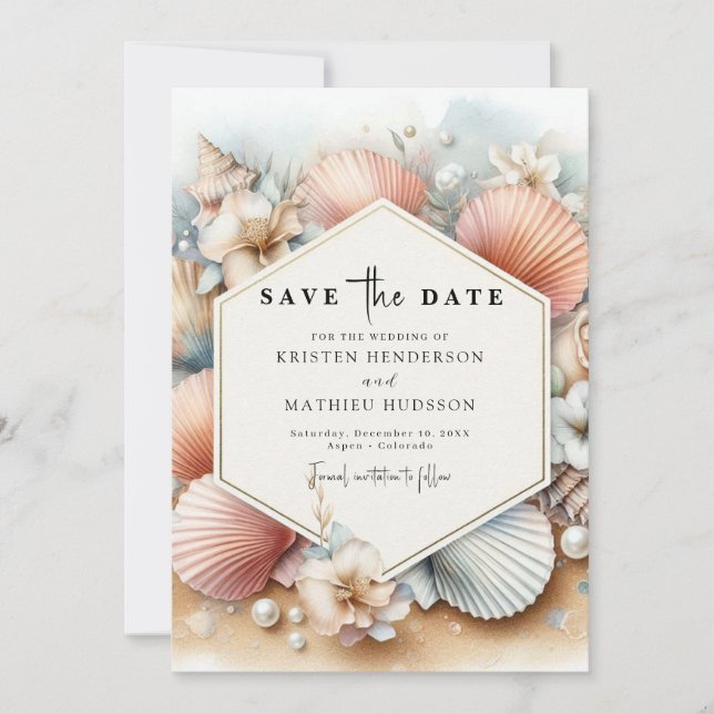 Einfache Hochzeit am digitalen Strand Save The Date (Vorderseite)