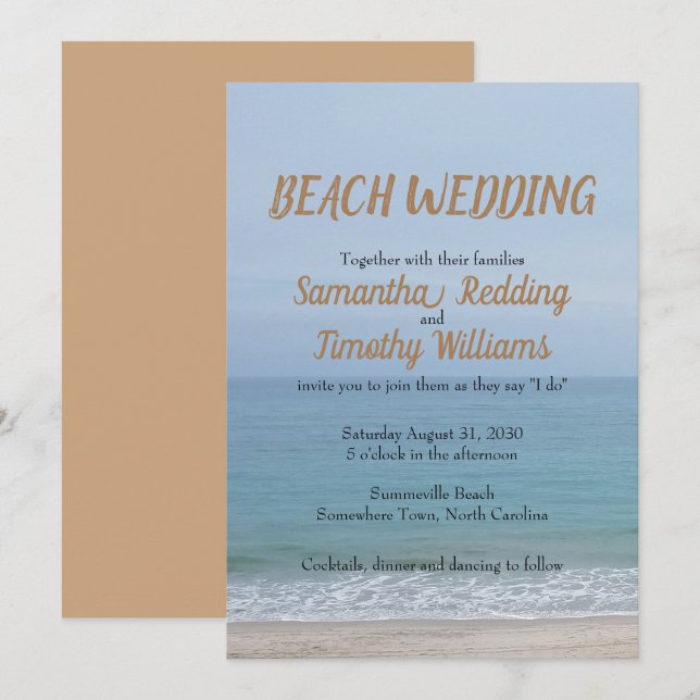 Einfache Hochzeit am Strand von Serene Ocean Einladung (Vorne/Hinten)