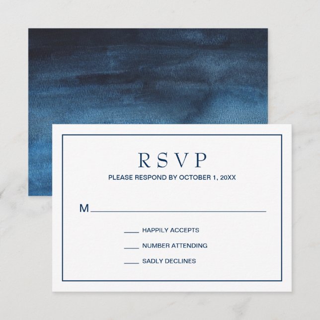 Einfache Hochzeit an der blauen Grenze RSVP Karte (Vorne/Hinten)