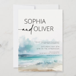 Einfache Hochzeit an der Küste mit moderner Wasser Einladung