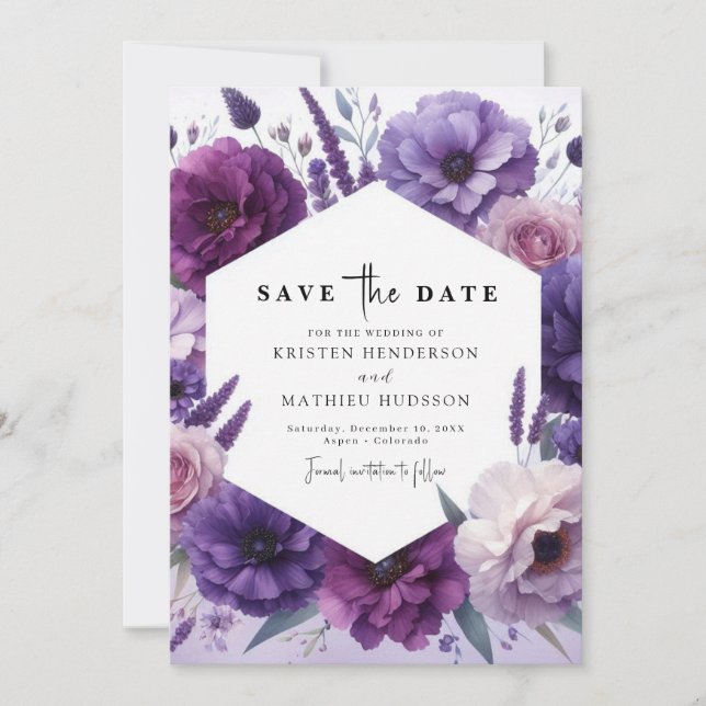 Einfache Hochzeit auf Lila Feld Save The Date (Vorderseite)