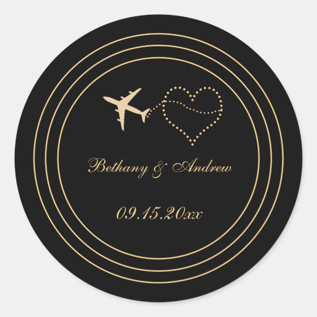 Einfache Hochzeit Black Gold Reise Runder Aufkleber (Vorderseite)