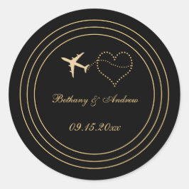 Einfache Hochzeit Black Gold Reise Runder Aufkleber