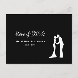 Einfache Hochzeit Danke Schwarz-weißes Brautbad Postkarte