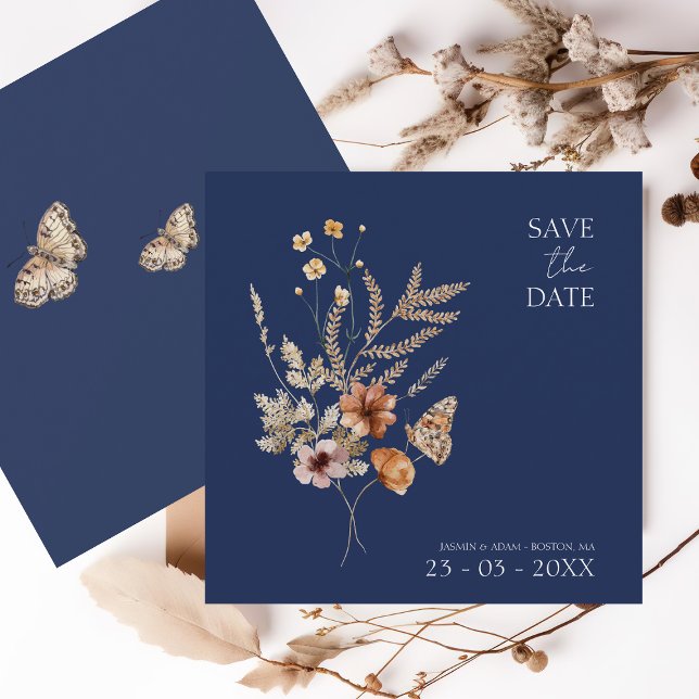 Einfache Hochzeit der blauen Herbst-Wildblumen der Save The Date (Von Creator hochgeladen)