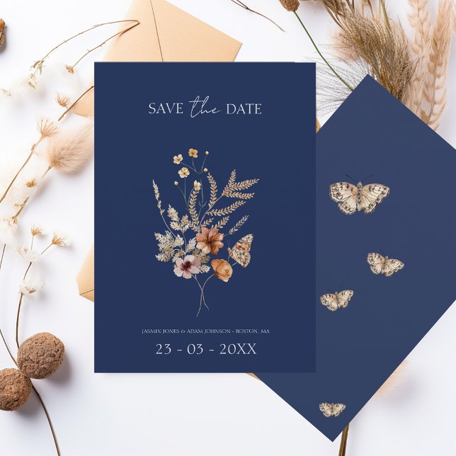 Einfache Hochzeit der blauen Herbst-Wildblumen der Save The Date (Von Creator hochgeladen)