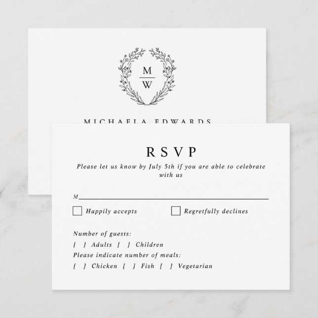 Einfache Hochzeit der Botanischen Kranzfresse RSVP Karte (Vorne/Hinten)