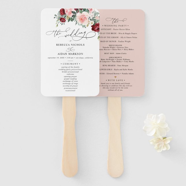 Einfache Hochzeit der Burgunder Blush Fächer (Vorne und Hinten)