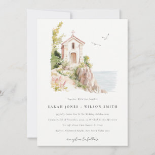 Einfache Hochzeit der katholischen Wasserfarbenkir Einladung