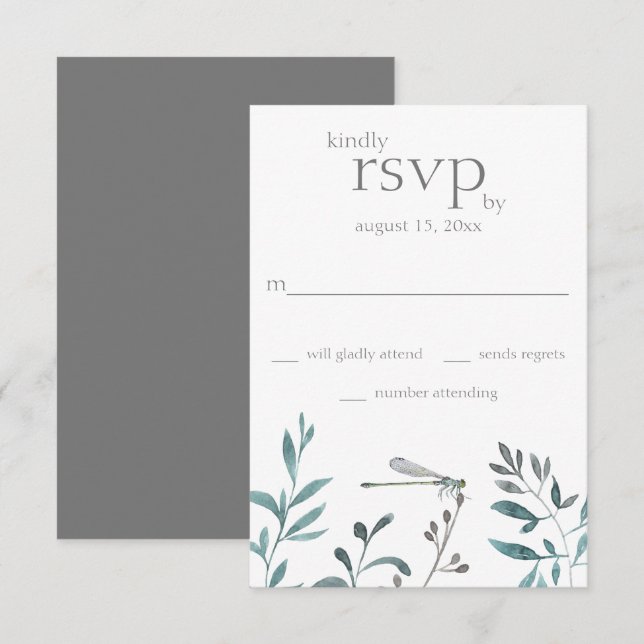 Einfache Hochzeit der modernen Drachenfliegengärte RSVP Karte (Vorne/Hinten)