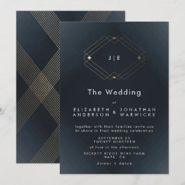 Einfache Hochzeit der modernen geometrischen Gold Einladung
