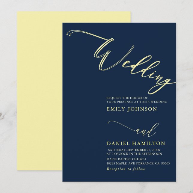 Einfache Hochzeit der modernen Yellow Gray Navy Einladung (Vorne/Hinten)