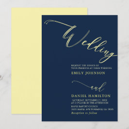 Einfache Hochzeit der modernen Yellow Gray Navy Einladung